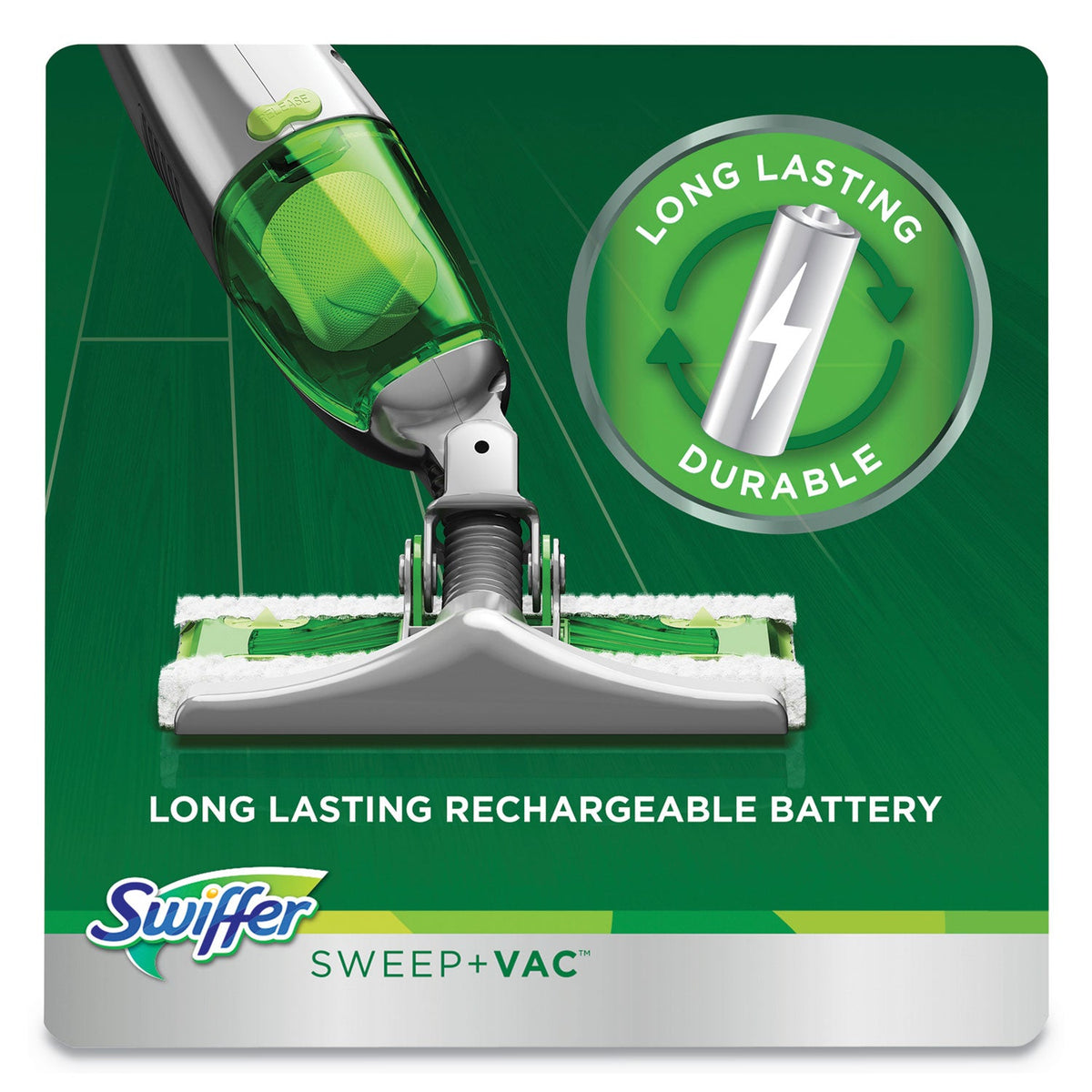Swiffer Sweep + Vac Starter Kit with 8 Dry Cloths, 10" Cleaning Path, Green/Silver