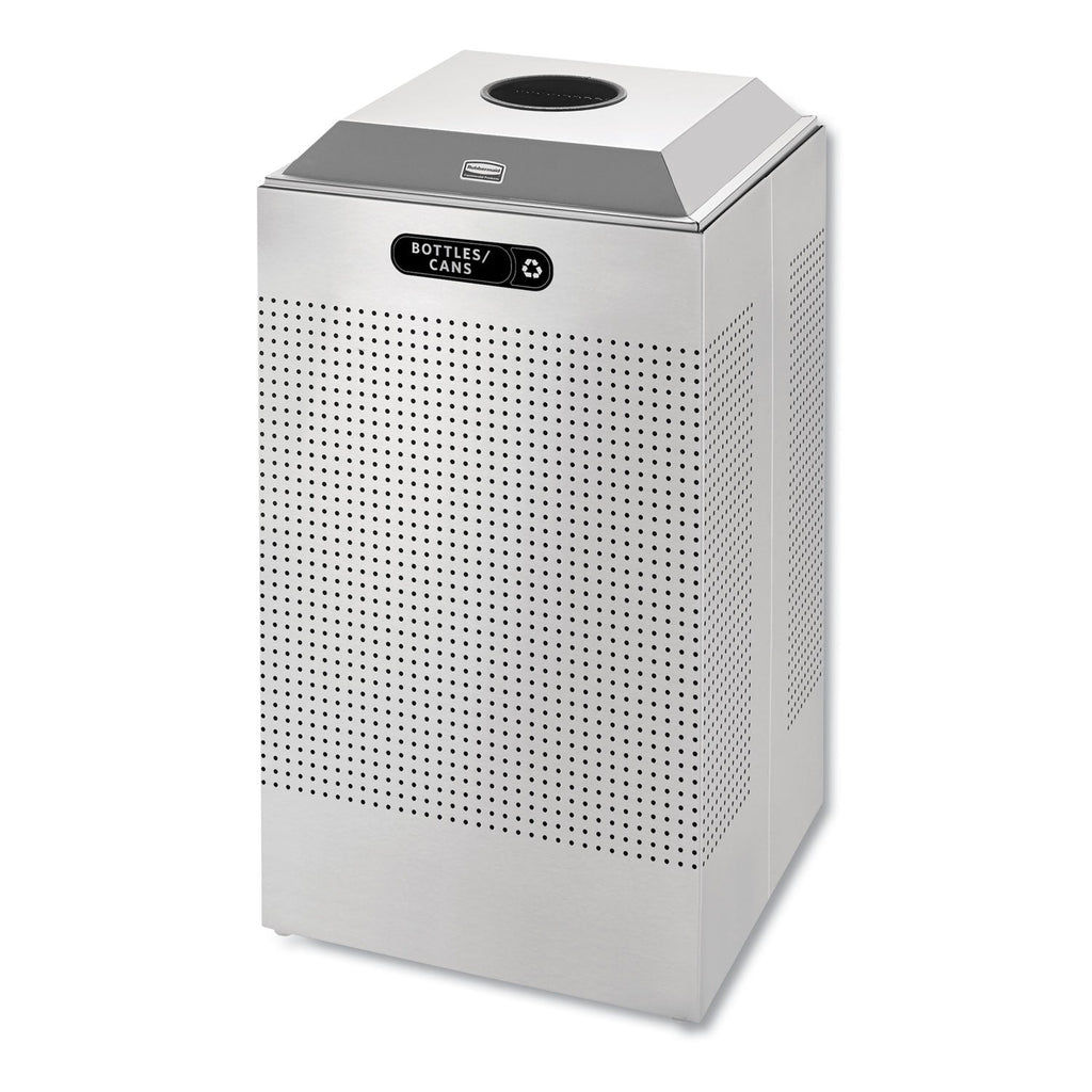 Rubbermaid Silhouette Can/Bottle Recycling Receptacle, Square, Steel, 29 gal, Silver