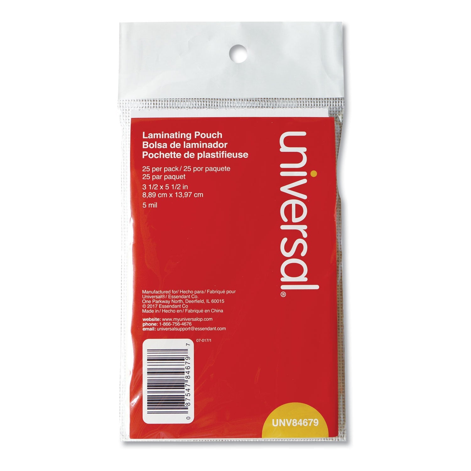 Universal Laminating Pouches, 5 mil, 5.5" x 3.5", Matte Clear, 25/Pack