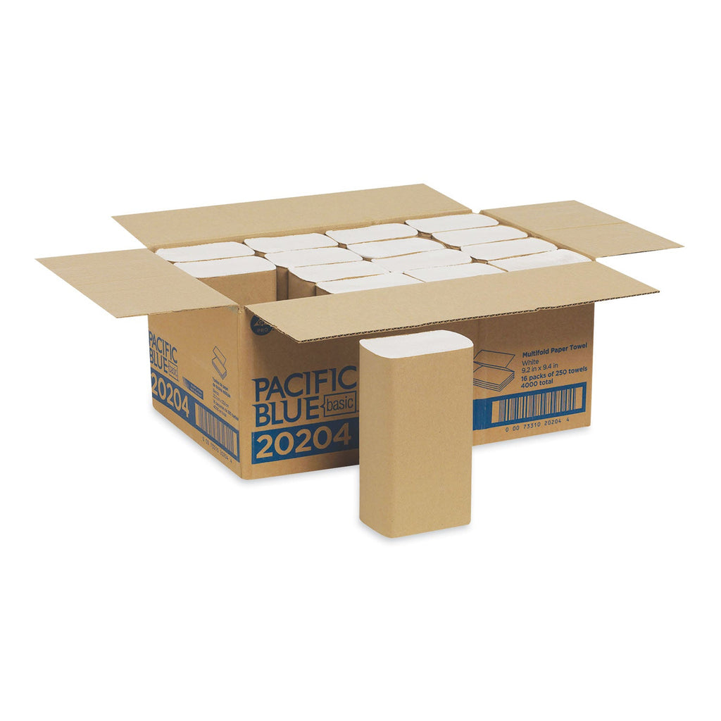 Georgia Pacific Pacific Blue Basic Folded Paper Towel, 9.2 x 9.4, White, 250/Pack, 16 Packs/Carton