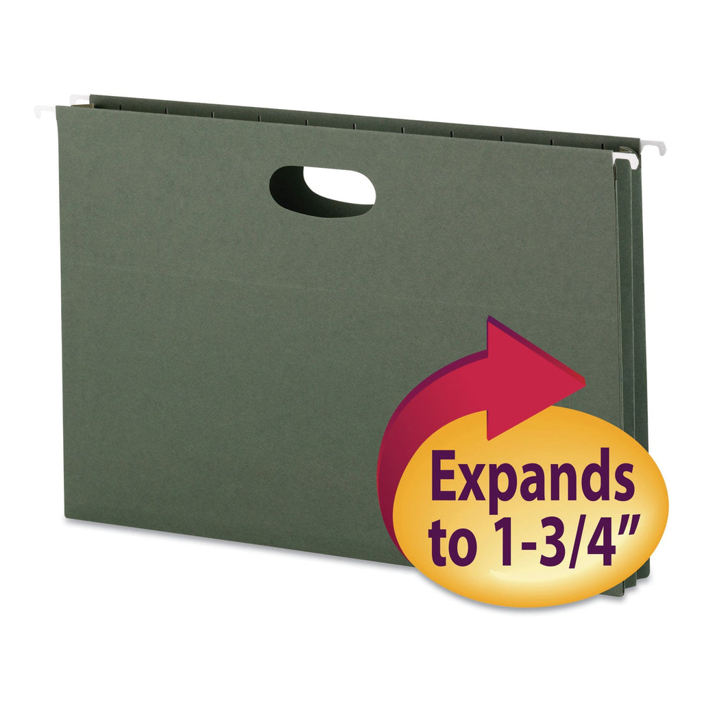 Smead Hanging Pockets with Full-Height Gusset, 1 Section, 1.75" Capacity, Legal Size, Standard Green, 25/Box