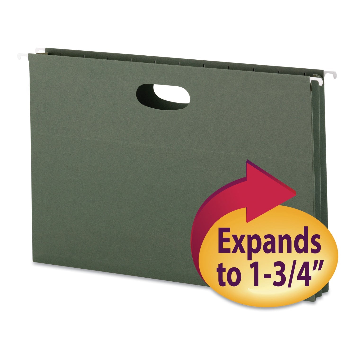 Smead Hanging Pockets with Full-Height Gusset, 1 Section, 1.75" Capacity, Legal Size, Standard Green, 25/Box