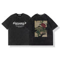 Cotton American-style Vintage Washed-and-faded Black Short-sleeve Shirt