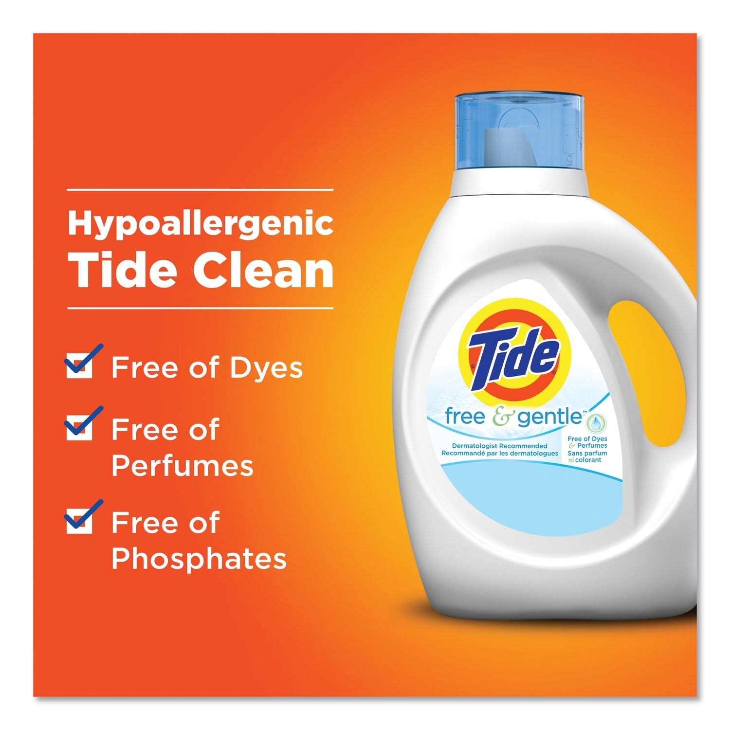 Tide Free and Gentle Liquid Laundry Detergent, 64 Loads, 92 oz Bottle, 4/Carton