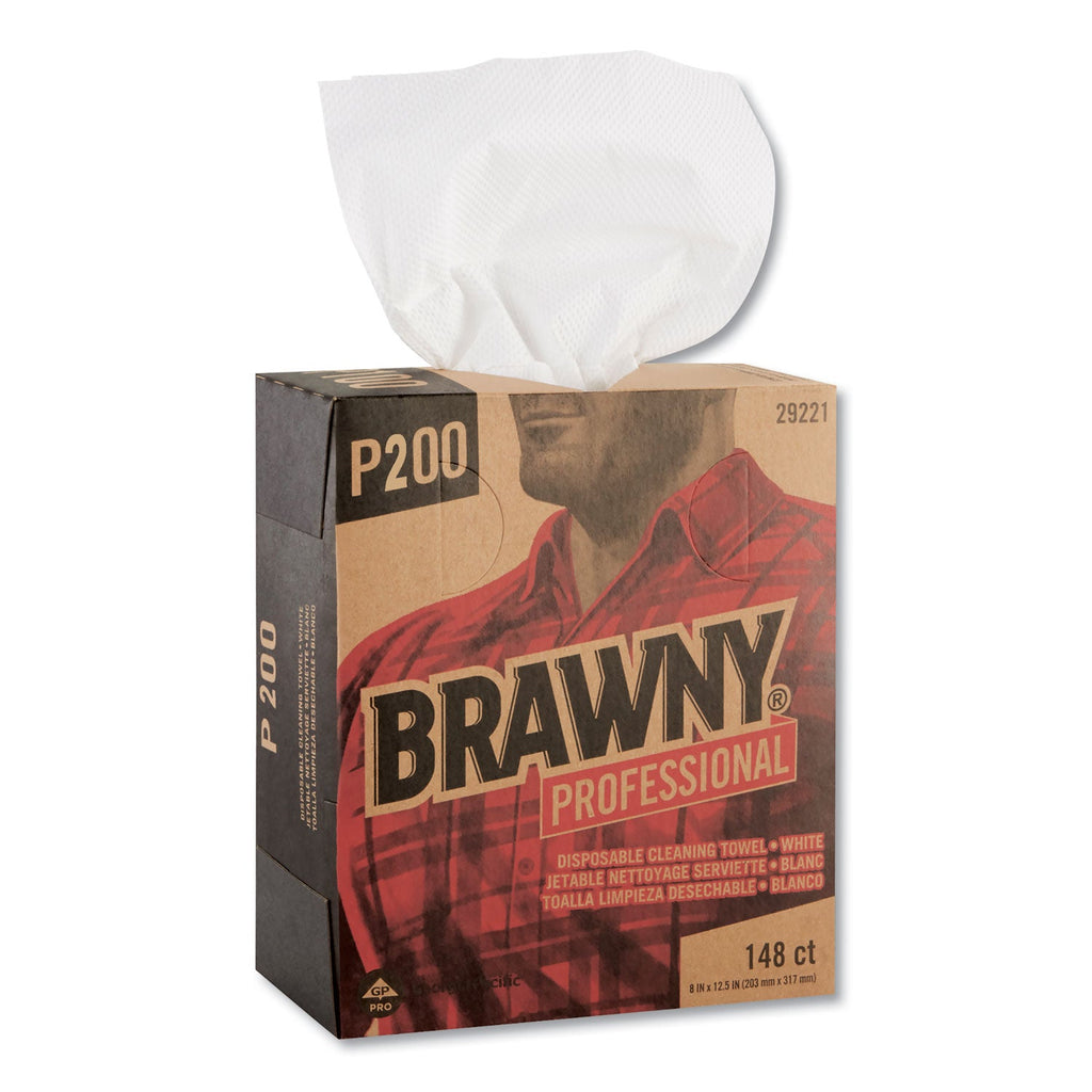 Brawny Light Duty Paper Wipers, 2-Ply, 8 x 12.5, White, 148/Box, 20 Boxes/Carton