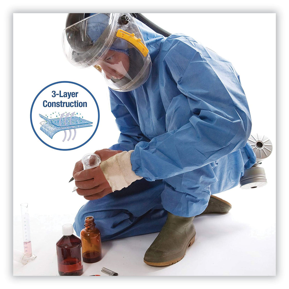 KleenGuard A60 Elastic-Cuff, Ankles and Back Hooded Coveralls, 3X Large, Blue, 20/Carton