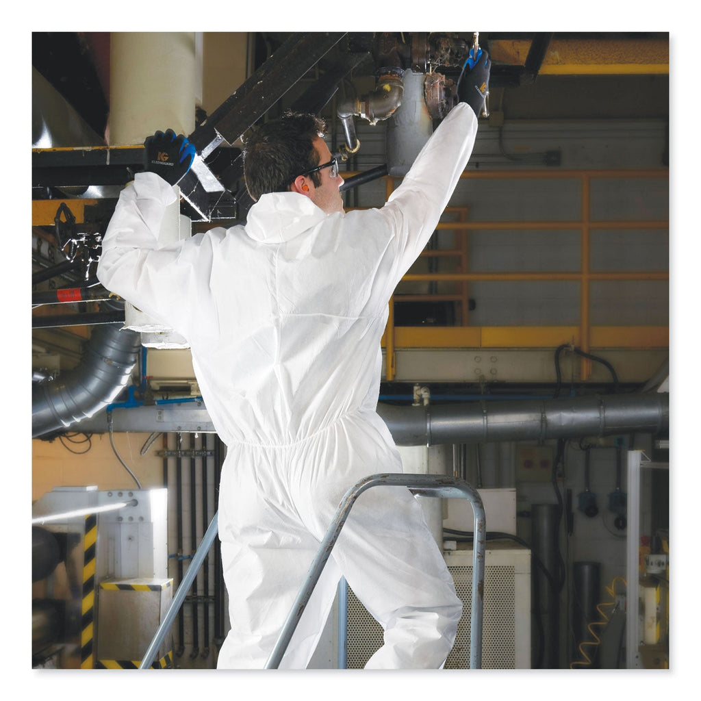 KleenGuard A30 Elastic-Back and Cuff Hooded Coveralls, X-Large, White, 25/Carton