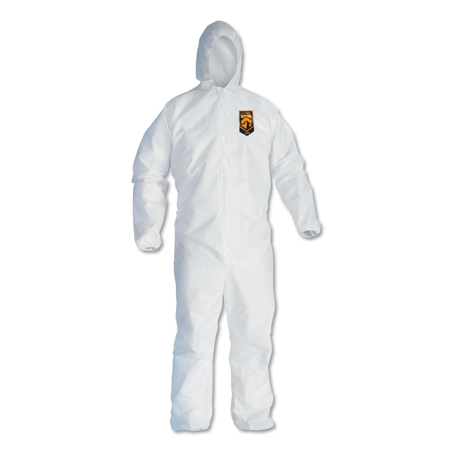 KleenGuard A40 Elastic-Cuff and Ankle Hooded Coveralls, Large, White, 25/Carton