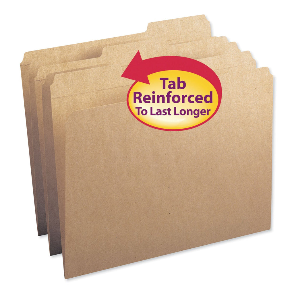 Smead Heavyweight Kraft File Folder, 1/3-Cut Tabs: Assorted, Letter Size, 0.75" Expansion, 17-pt Kraft, Brown, 50/Box
