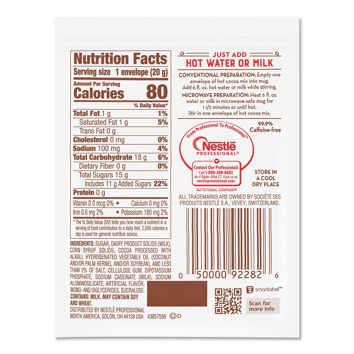 Nestlé Hot Cocoa Mix, Dark Chocolate, 0.71 oz, 50/Box
