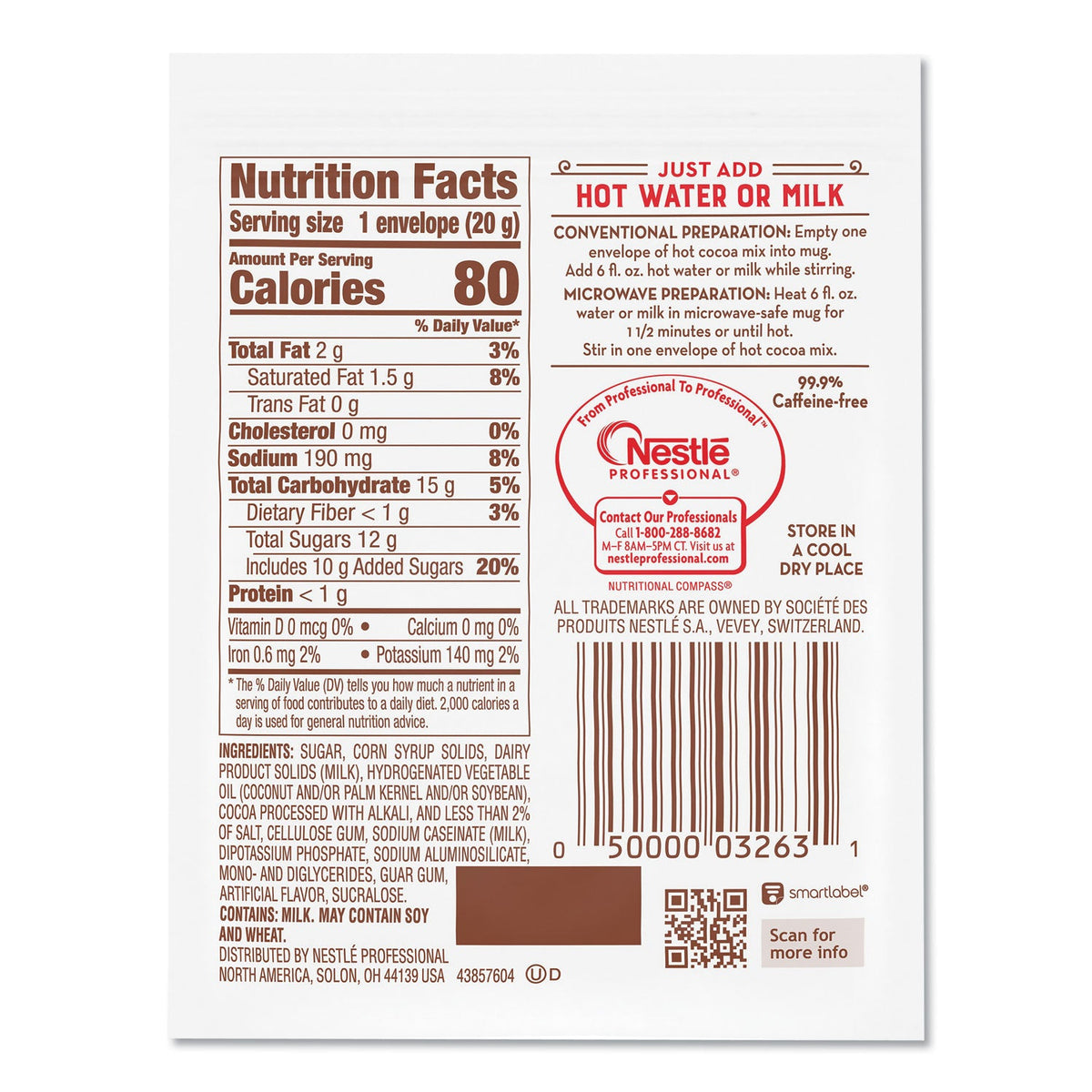 Nestlé Hot Cocoa Mix, Rich Chocolate, 0.71 oz Packets, 50/Box, 6 Box/Carton