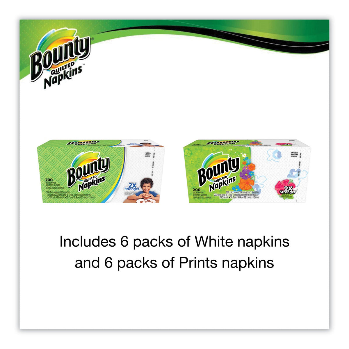 Bounty Quilted Napkins, 1-Ply, 12 1/10 x 12, Assorted - Print or White, 200/Pack