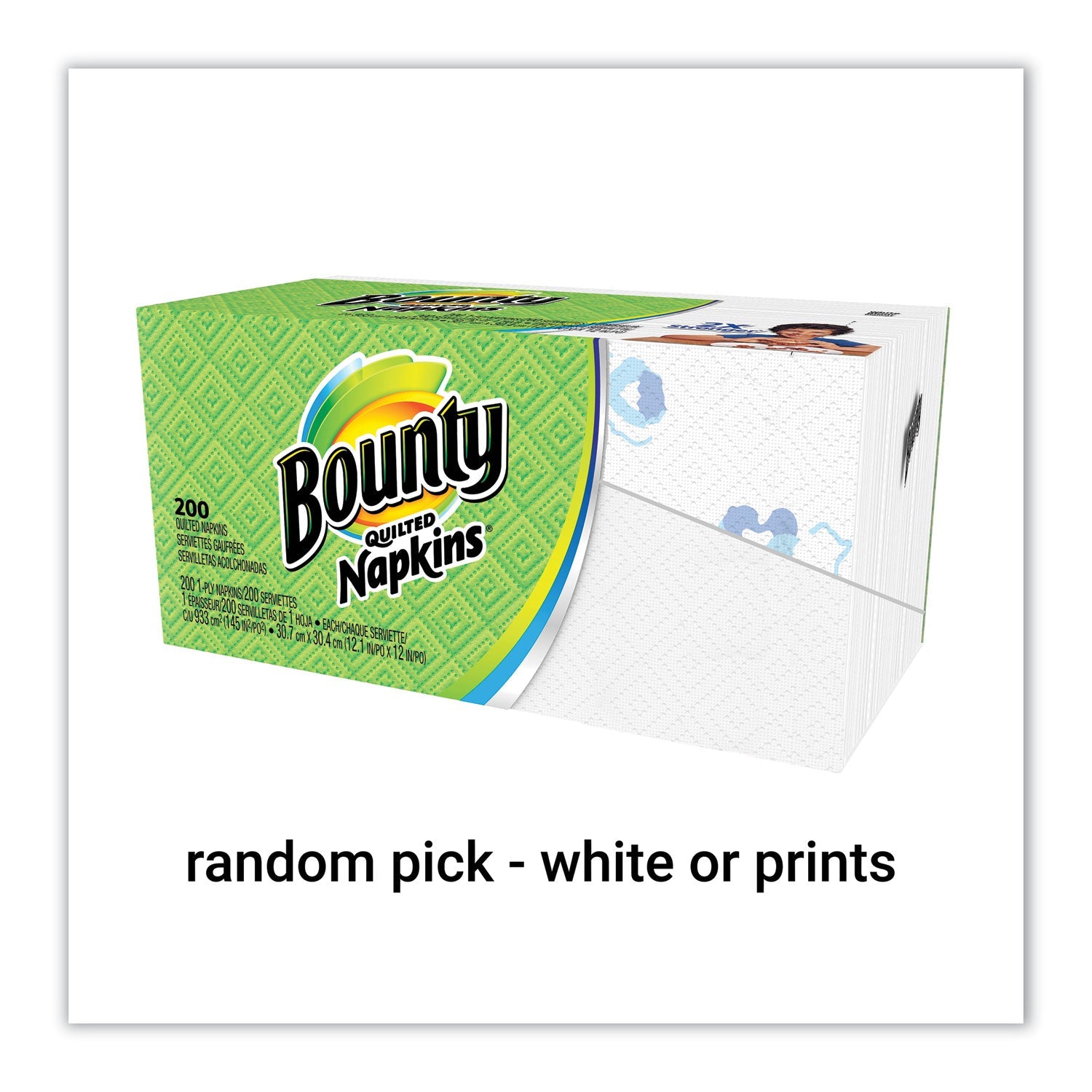 Bounty Quilted Napkins, 1-Ply, 12 1/10 x 12, Assorted - Print or White, 200/Pack