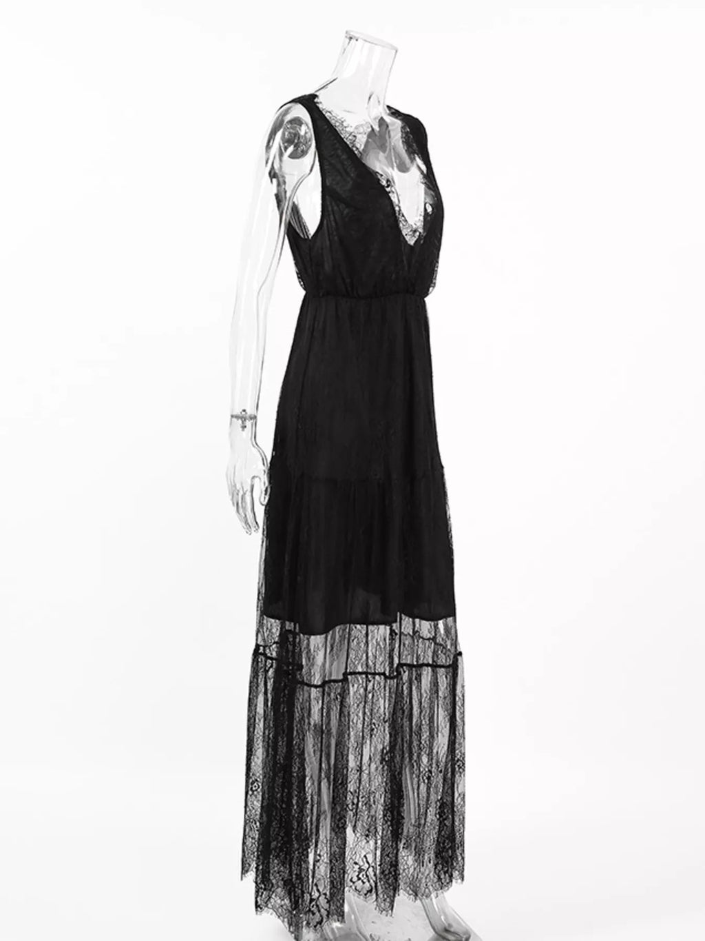 Lace V-Neck Sleeveless Maxi Dress