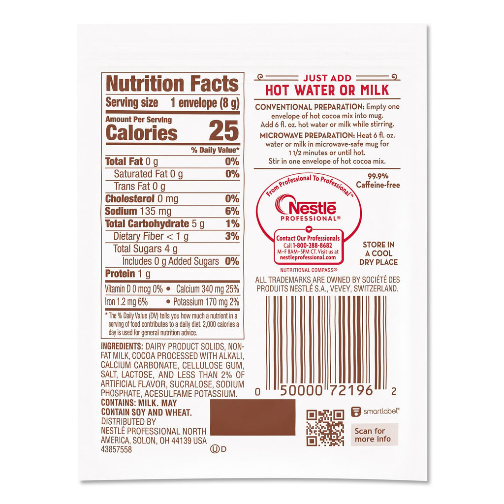Nestlé No-Sugar-Added Hot Cocoa Mix Envelopes, Rich Chocolate, 0.28 oz Packet, 30/Box