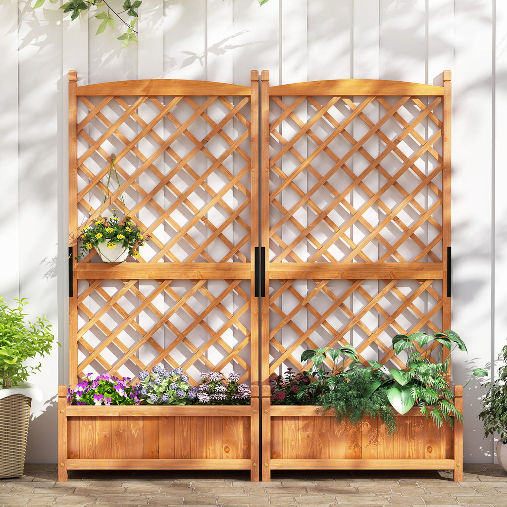 60 Inch Tall Raised Garden Bed with Diamond Lattice Trellis and Drainage Holes