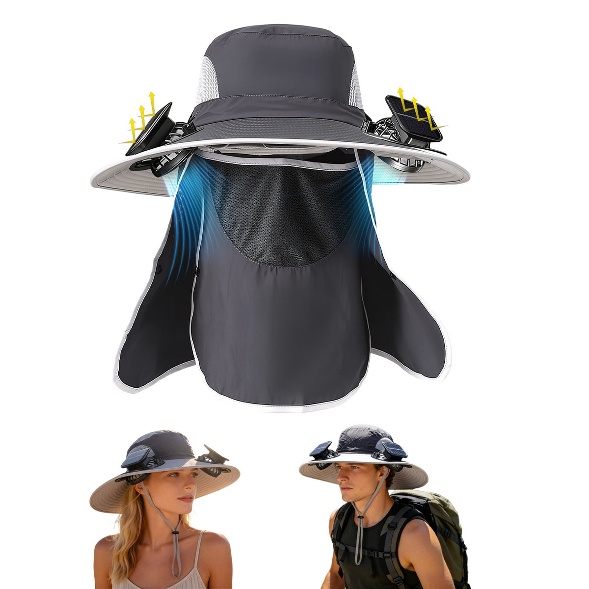 Solar Fan Hat with UPF50+ Sun Protection & Neck Flap