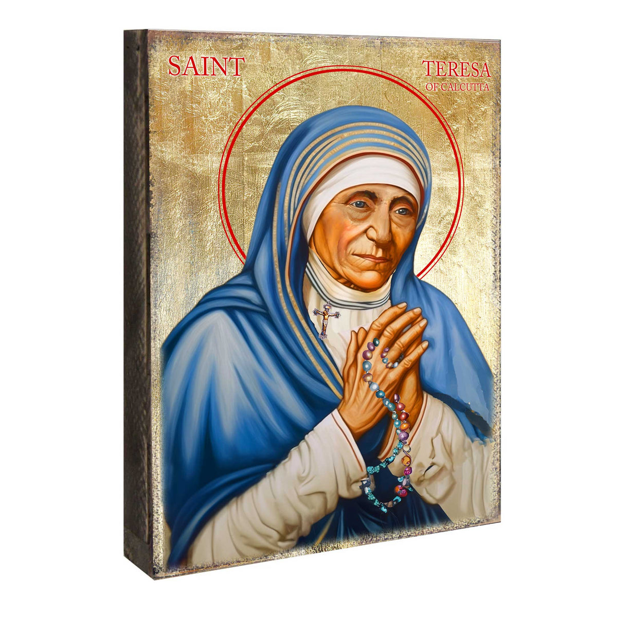 Saint Teresa Icon – Handcrafted Religious Decor | Gold Plated Wooden Christian Wall Hanging - 85064
