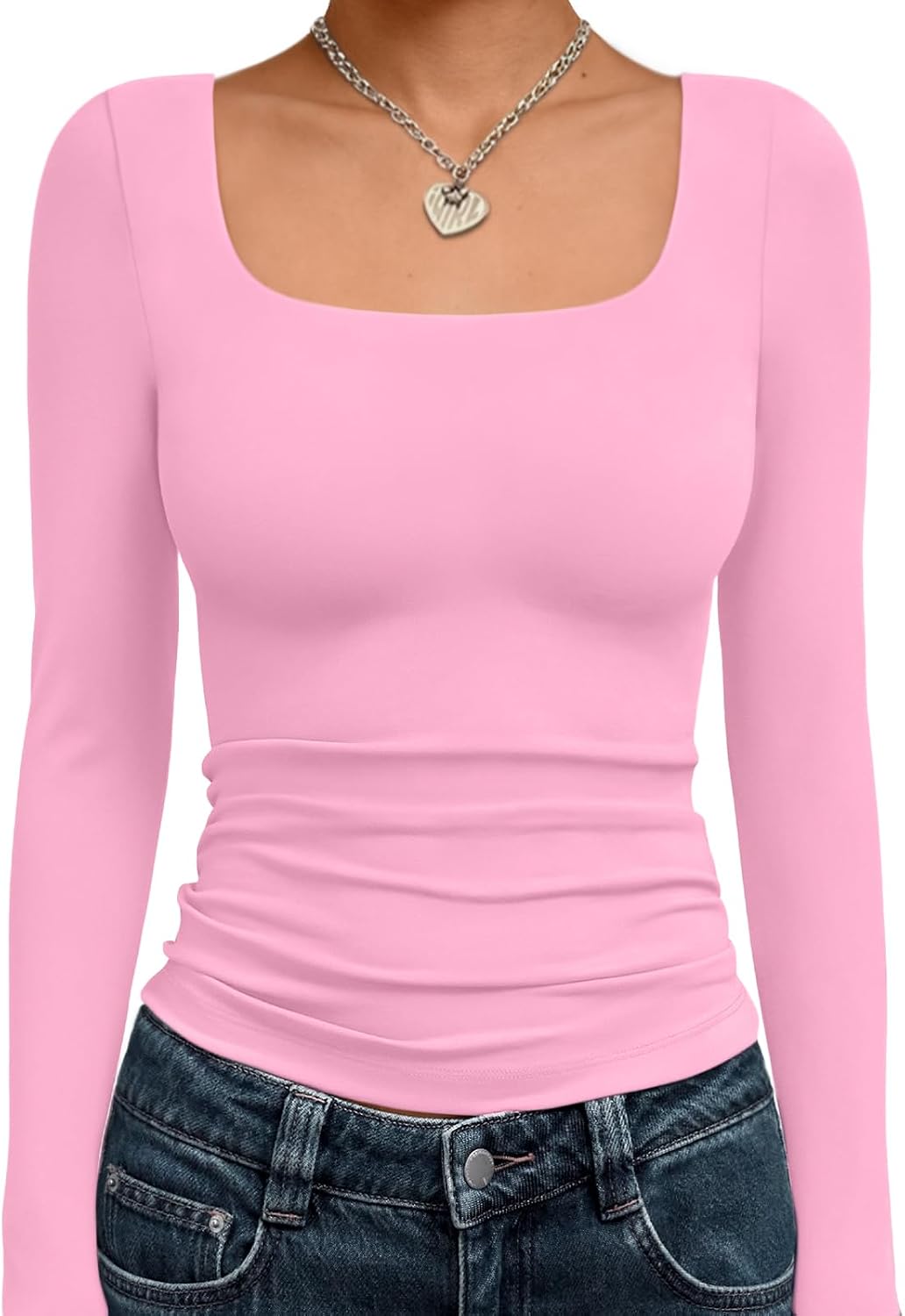 Trendy Queen Womens Square Neck Long Sleeve Shirts Double Lined Fall Tops