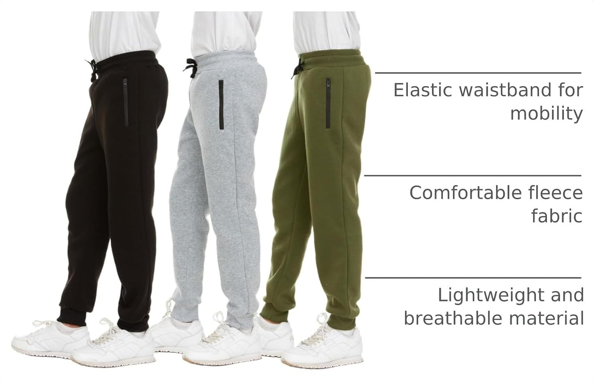 PURE CHAMP 3Pk Boys Sweatpants Fleece Athletic Workout Kids Clothes Boys Joggers with Zipper Pocket and Drawstring Size 4-20
