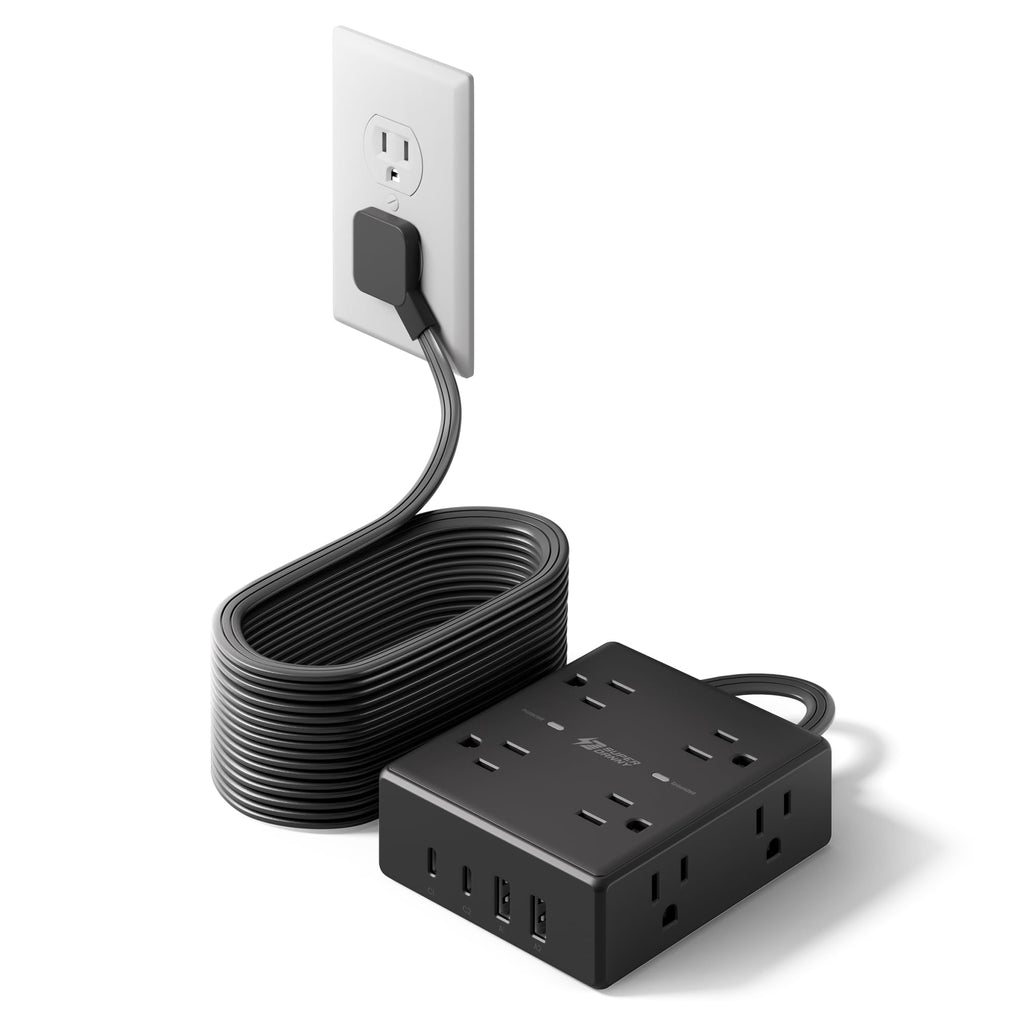 SUPERDANNY Extension Cord,Flat Plug Surge Protector Power Strip,10Ft