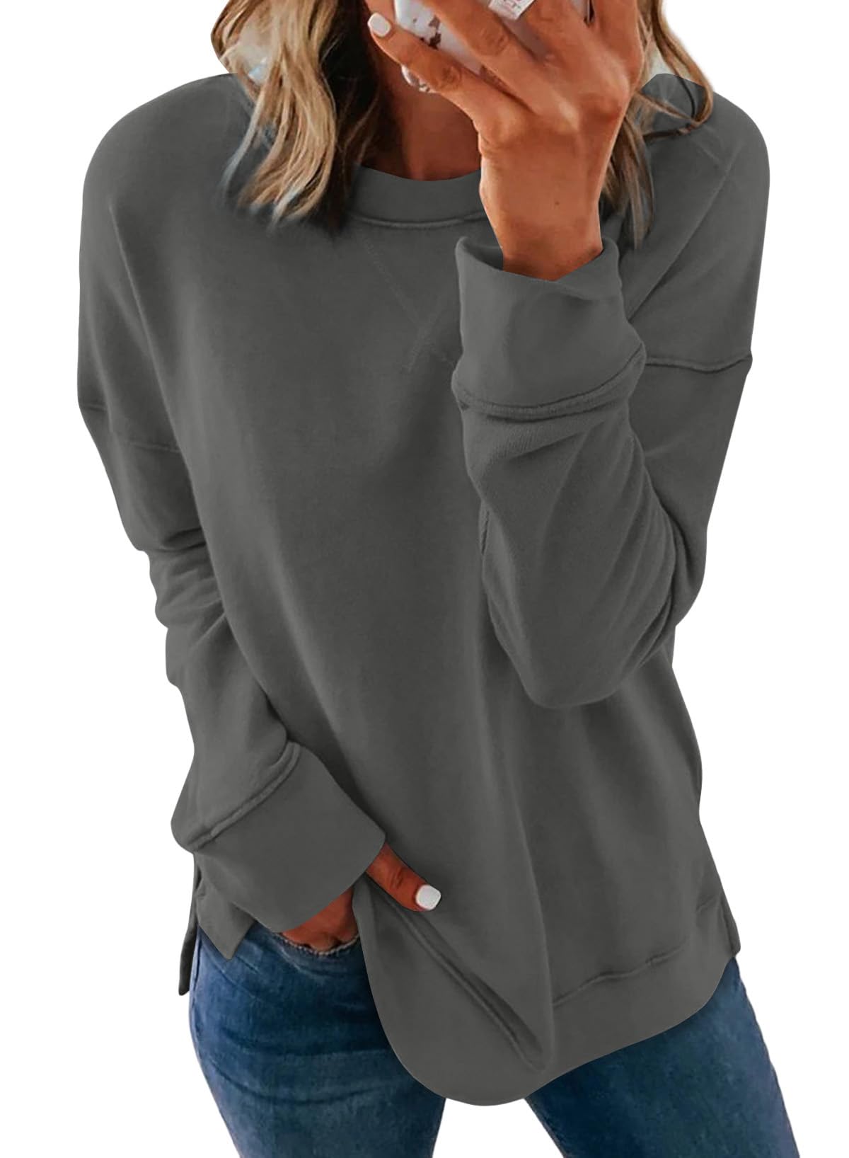 Dokotoo Women's Casual Crew Neck Sweatshirt Loose Long Sleeve Pullover Tops