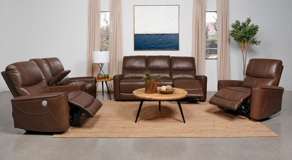 Greenfield Upholstered Power Reclining Sofa Saddle Brown