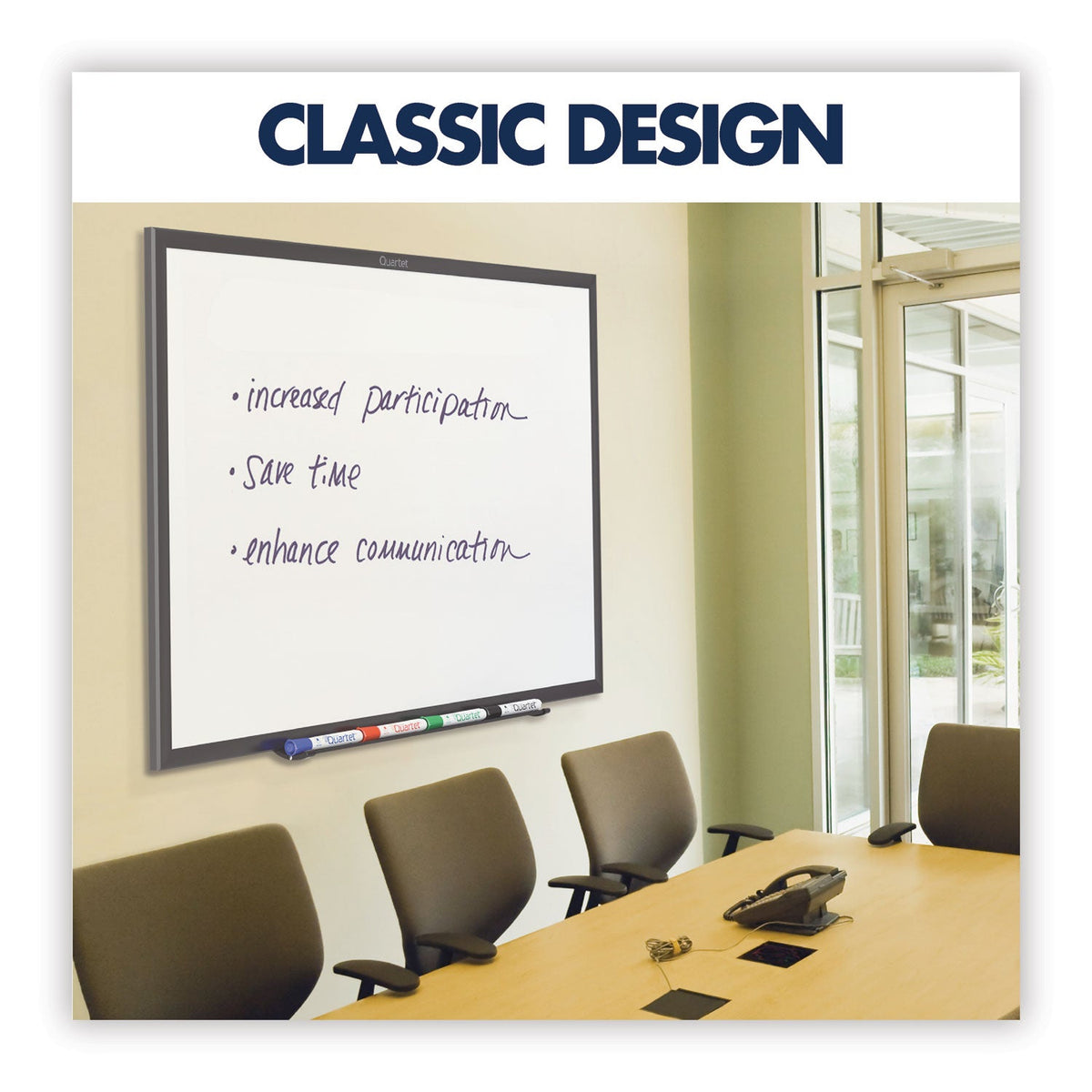 Quartet Classic Series Total Erase Dry Erase Board, 60 x 36, White Surface, Black Frame