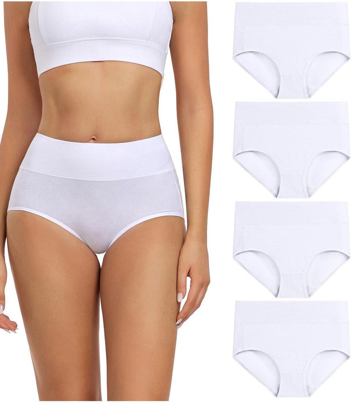 wirarpa Women's Cotton Underwear High Waisted Ladies Panties Full Coverage Briefs 4 Pack (Regular & Plus Size)