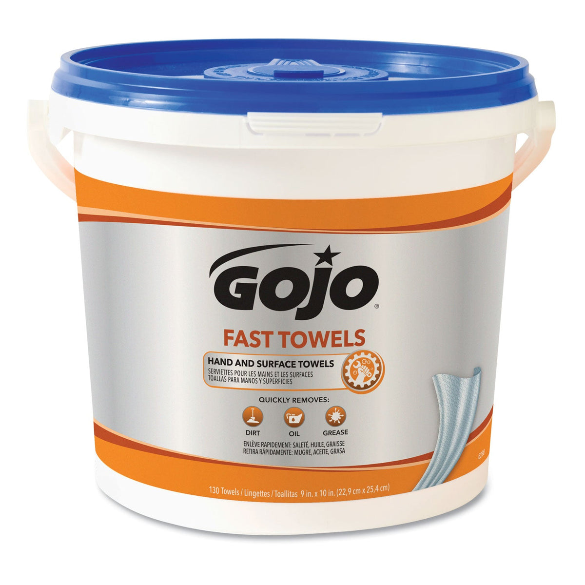 GOJO FAST TOWELS Hand Cleaning Towels, 7.75 x 11, Fresh Citrus, Blue, 130/Bucket, 4 Buckets/Carton