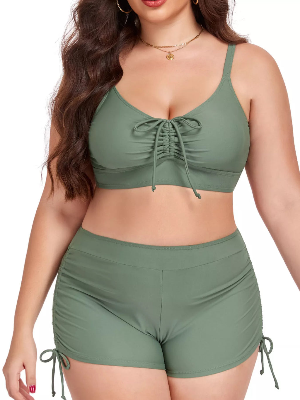 Ruched Drawstring Swim Set