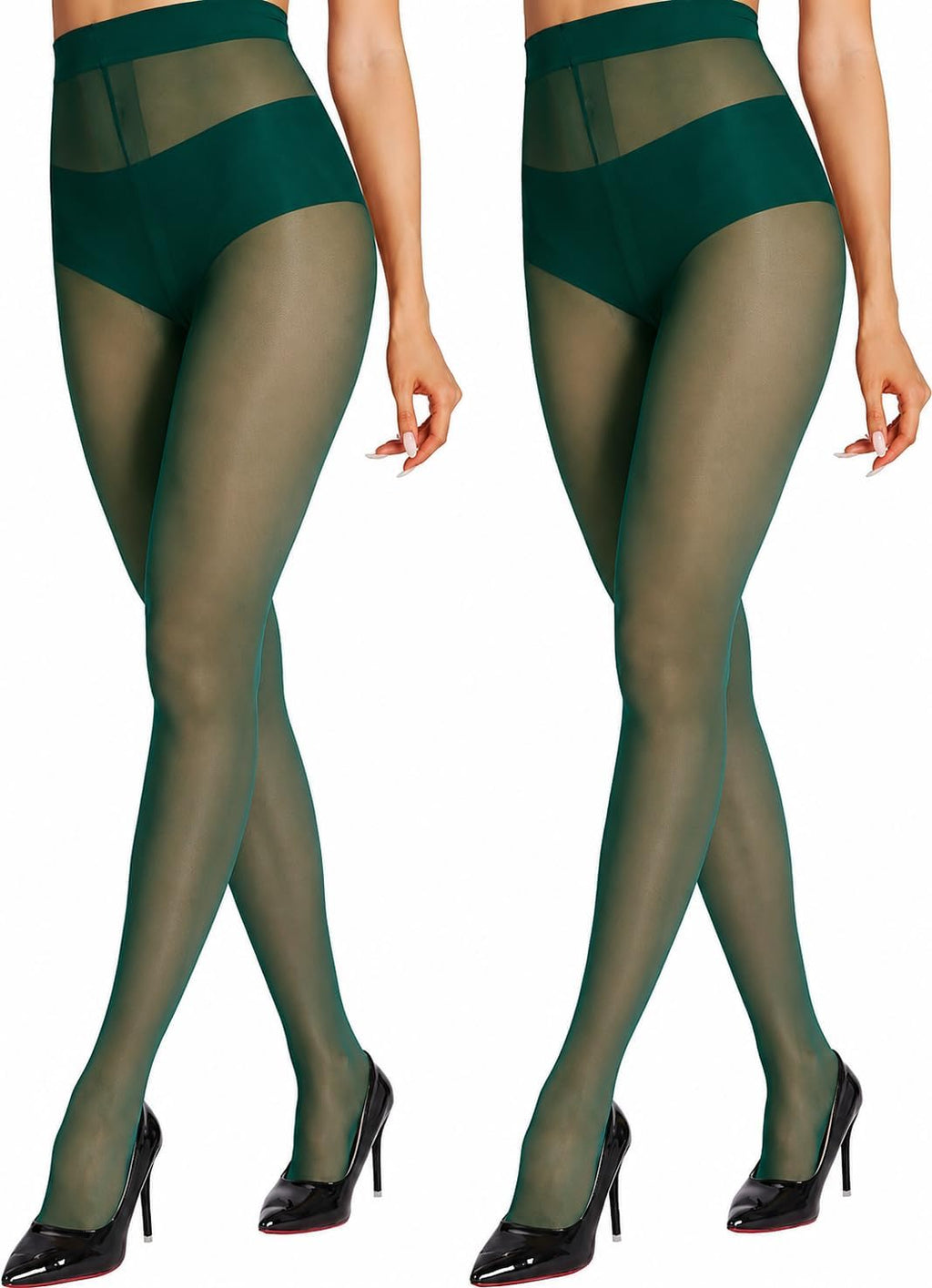 HONENNA Sheer Tights for Women 2 Pairs Ultra Thin Reinforced T Crotch Control Top Pantyhose Stockings
