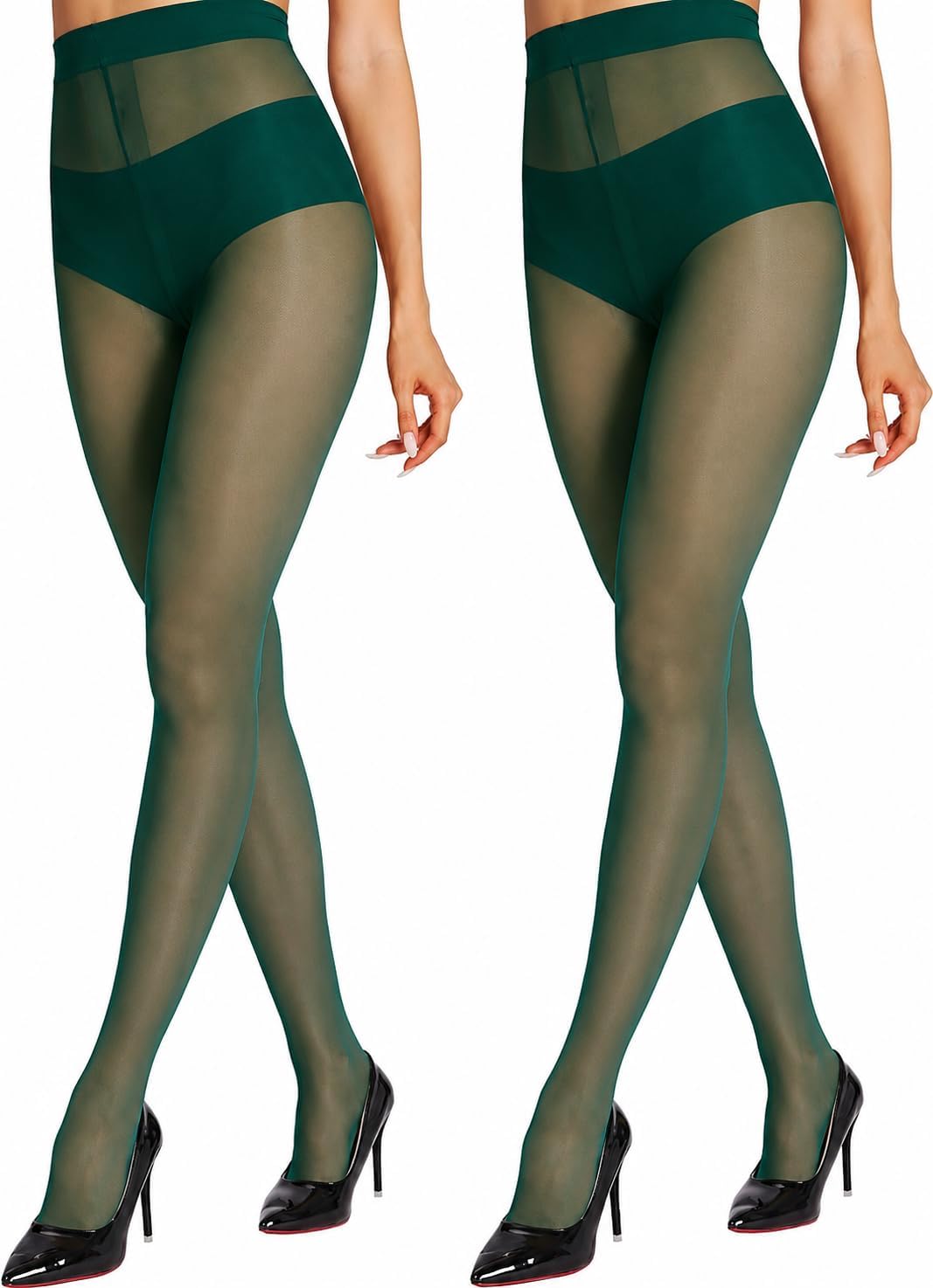 HONENNA Sheer Tights for Women 2 Pairs Ultra Thin Reinforced T Crotch Control Top Pantyhose Stockings