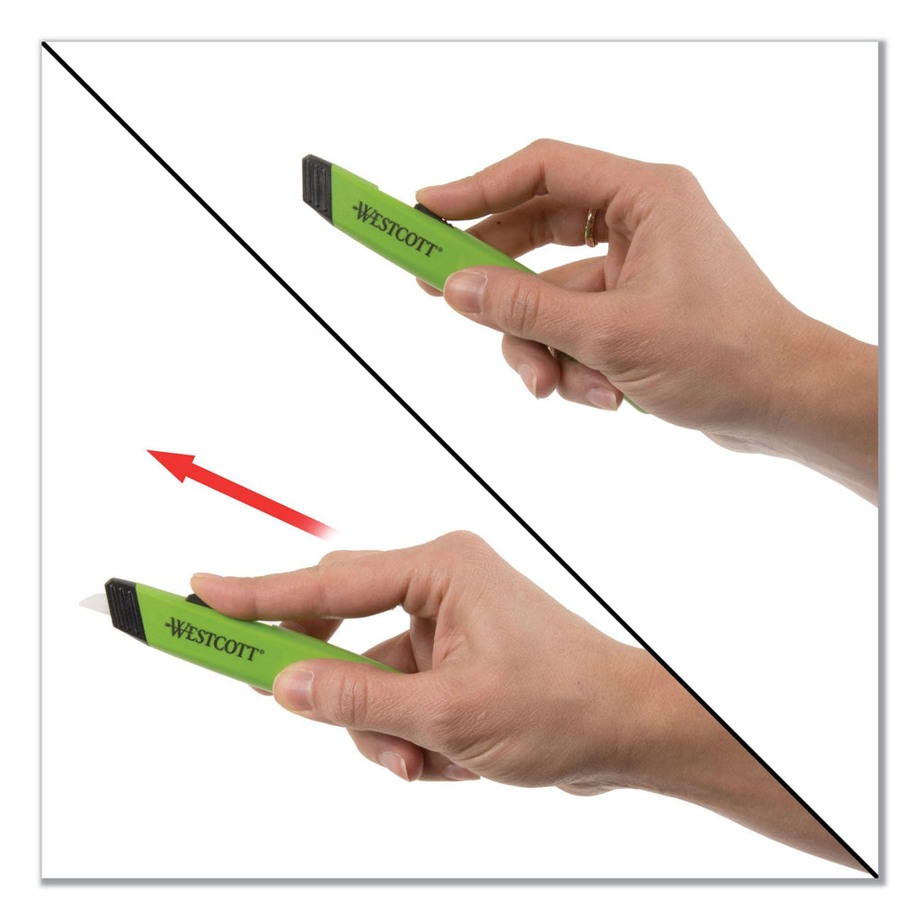Westcott Safety Ceramic Blade Box Cutter, 0.5" Blade, 5.5" Plastic Handle, Green