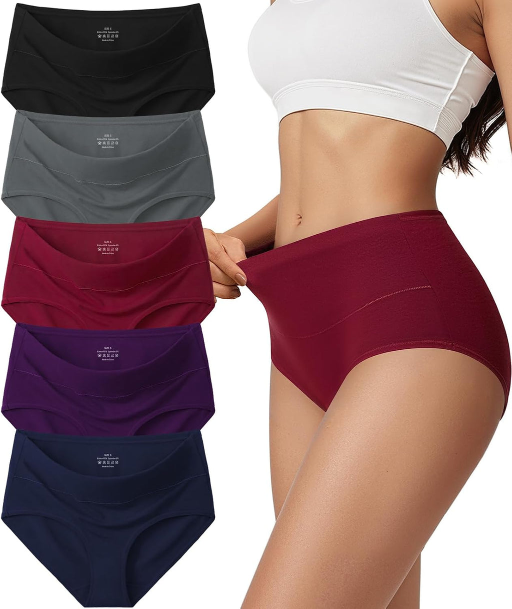 Vevmon Cotton Underwear for Women High Waisted Soft Ladies Panties 5 Pack