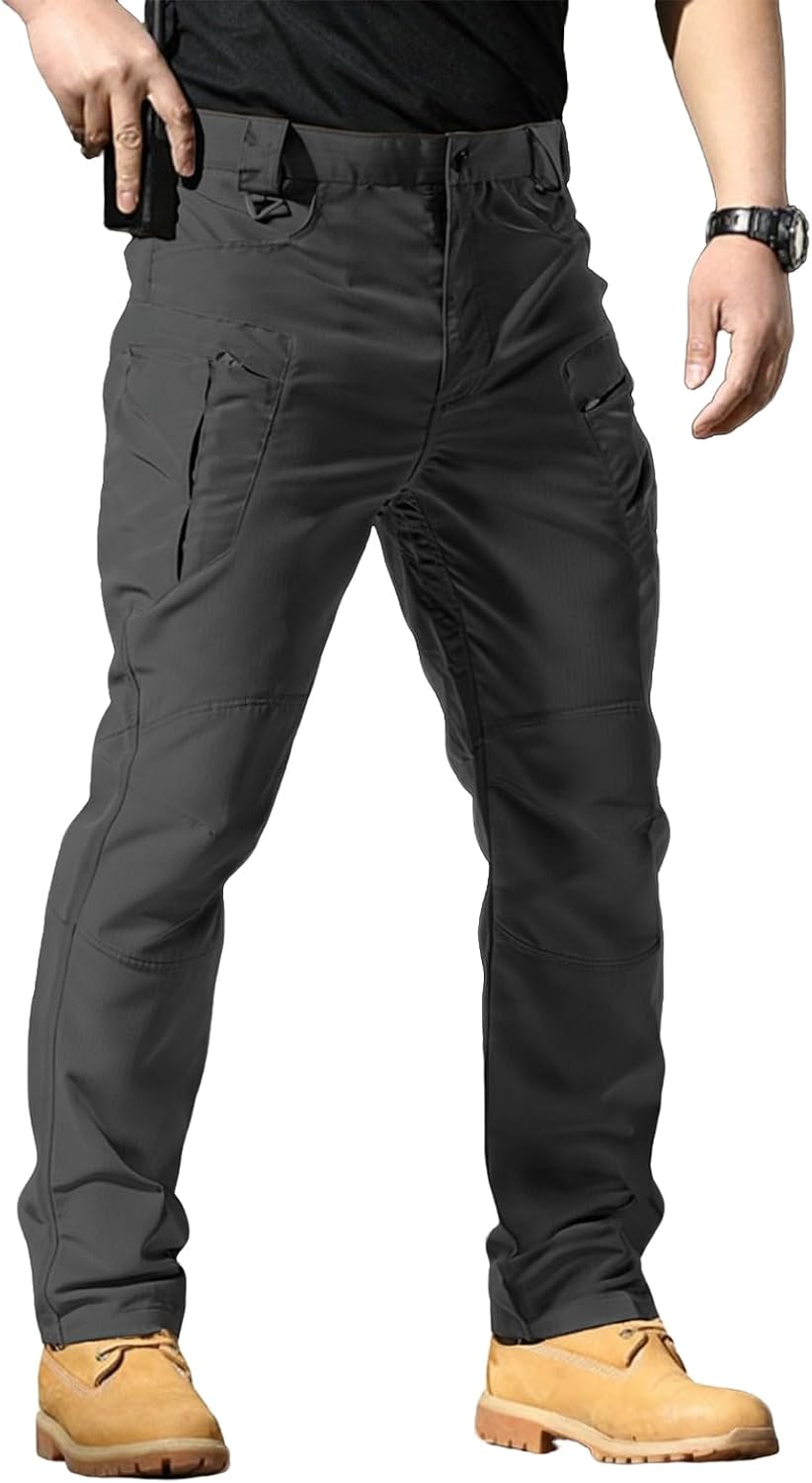 Men's Stretch Tactical Pants Waterproof Ripstop Fabric Cargo Pants Lightweight Casual Hiking Outdoor Work Pants (No Belt)
