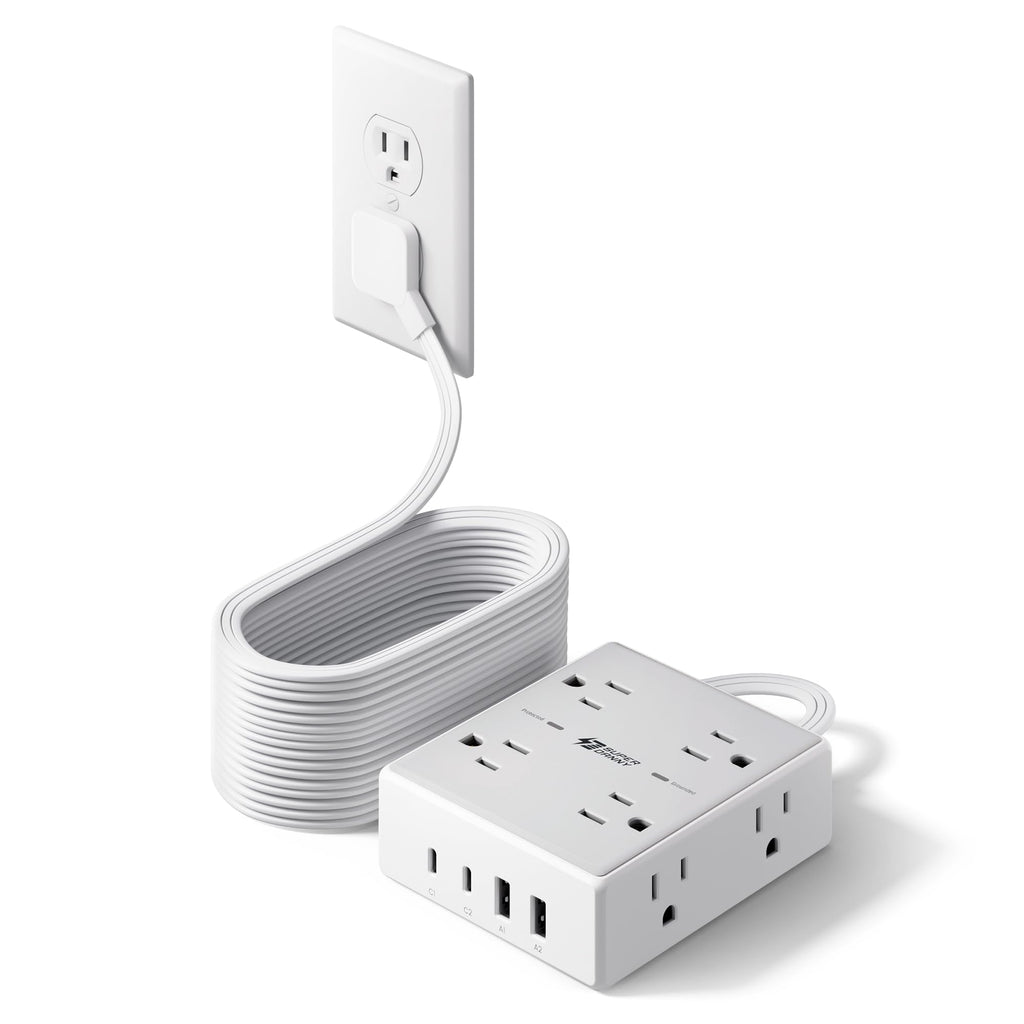 SUPERDANNY Extension Cord,Flat Plug Surge Protector Power Strip,10Ft
