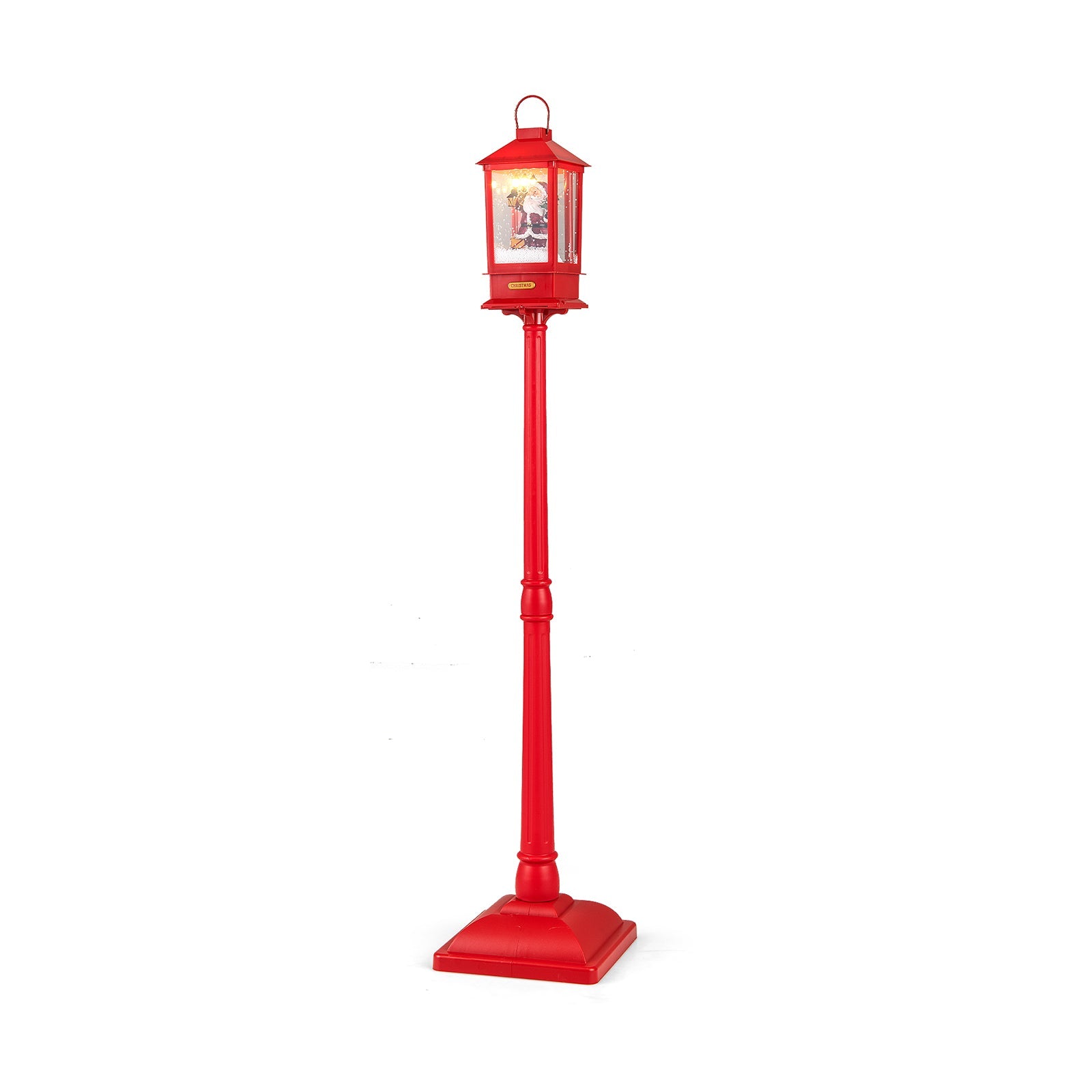 61 Inch Christmas Musical Street Lamp Post with Detachable Snow Globe Lantern-Red