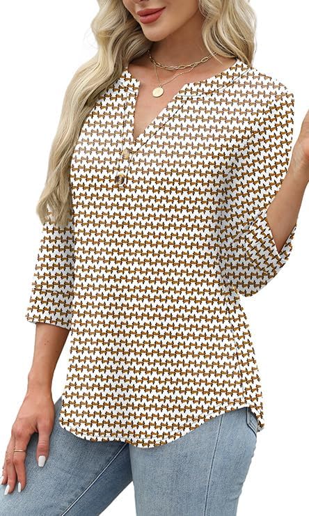 OFEEFAN Womens Tops 3/4 Sleeve Henley Shirts for Women Summer Outfits Fashion Clothing