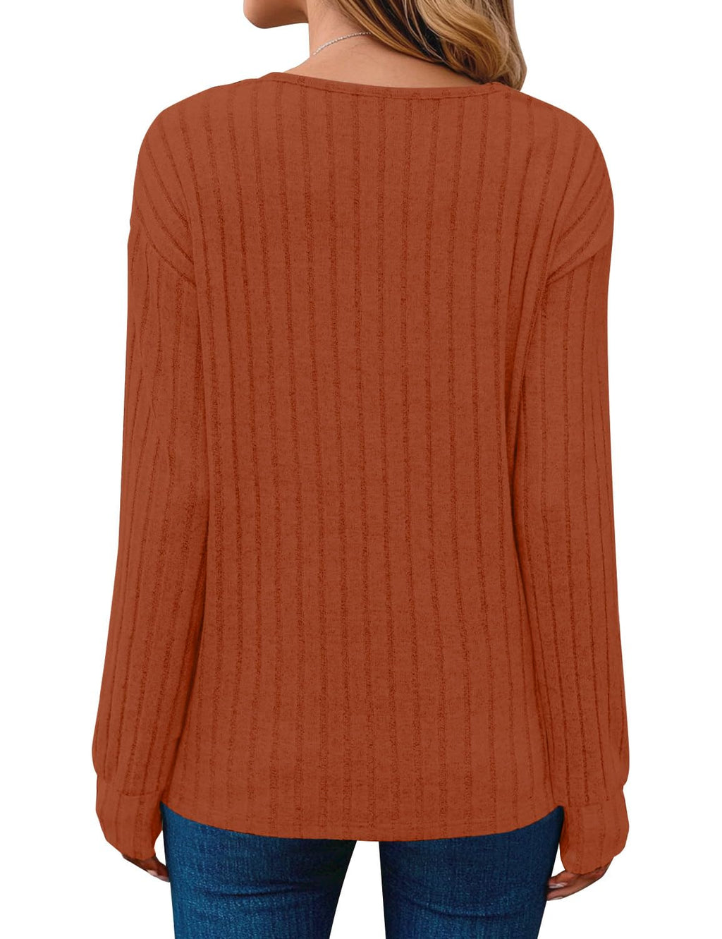 JUSTFASHIONNOW Long Sleeve V Neck Shirts for Women Lightweight Sweaters