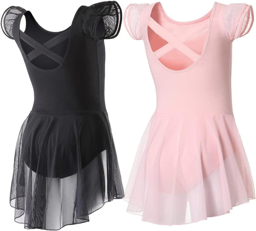 DIPUG Ballet Leotards for Girls Ballet Leotard with Skirt Toddler Dance Leotards Flutter Sleeve and Criss-Cross Back