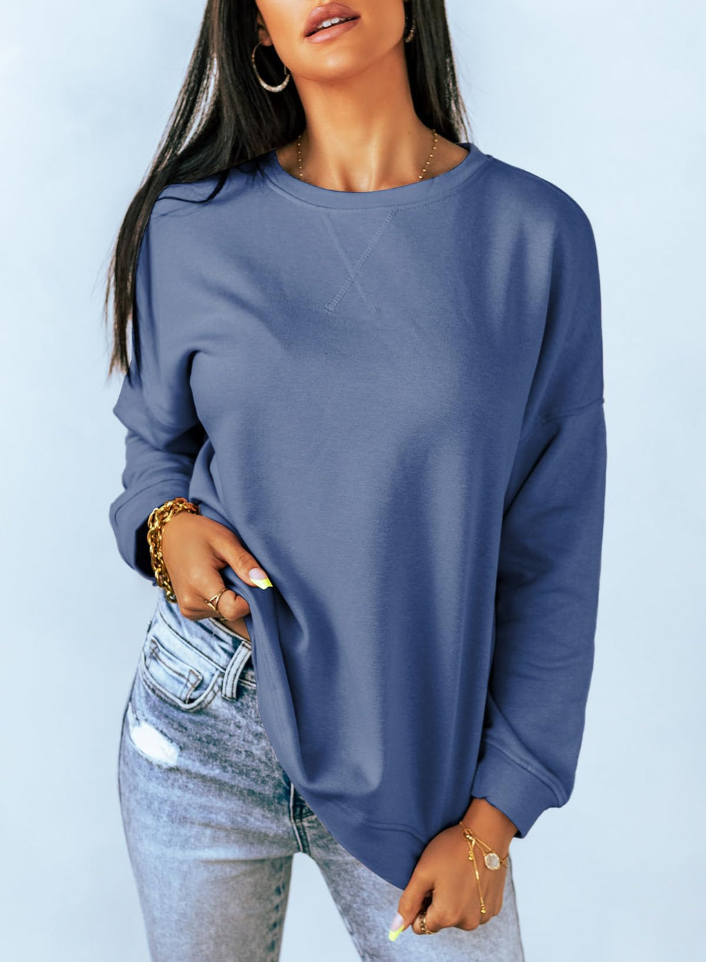 Dokotoo Women's Casual Crew Neck Sweatshirt Loose Long Sleeve Pullover Tops