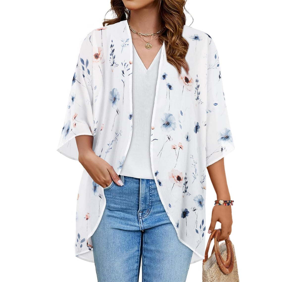 CHICGAL Womens Floral Kimono Cardigan Beach Cover Up Casual Summer Tops