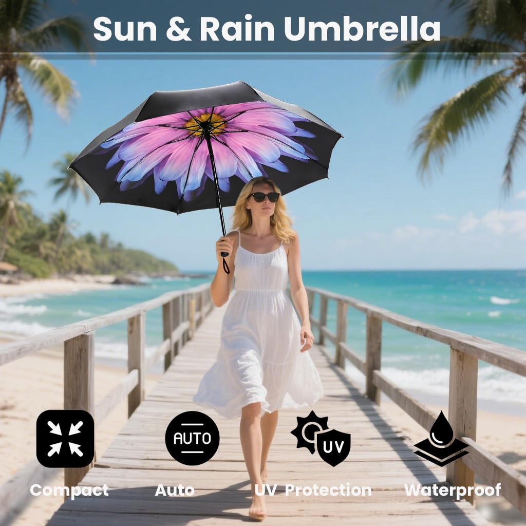 SIEPASA Windproof Travel Umbrella - Automatic Compact Folding Umbrella for Rain, Small Portable Windproof Umbrellas for Men Women and Teenagers (Navy Blue)