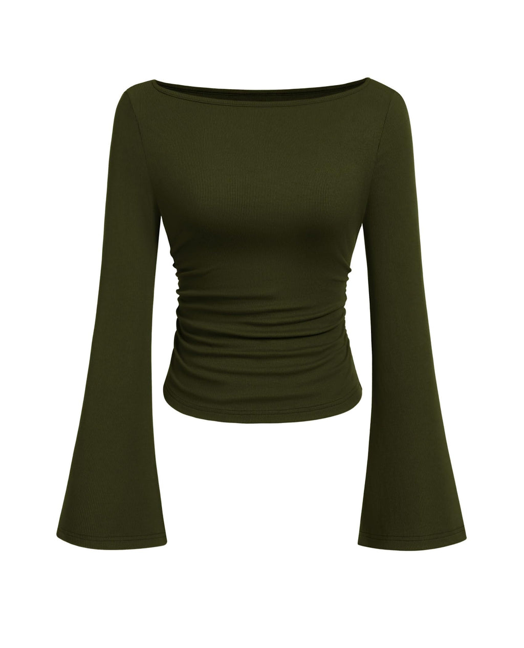 PRETTYGARDEN Womens Bell Long Sleeve Ribbed Knit Tops