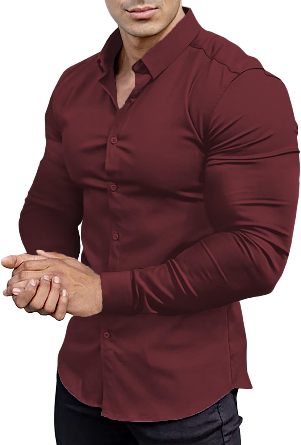 Men’s Muscle Fit Dress Shirts Athletic Slim Fit Long Sleeve Stretch Casual Button Down Shirt