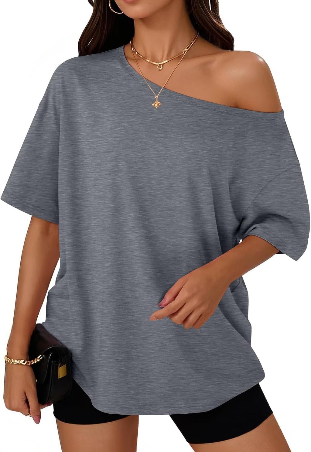 Trendy Queen Womens Off the Shoulder Tops Oversized Summer T-Shirts 2026