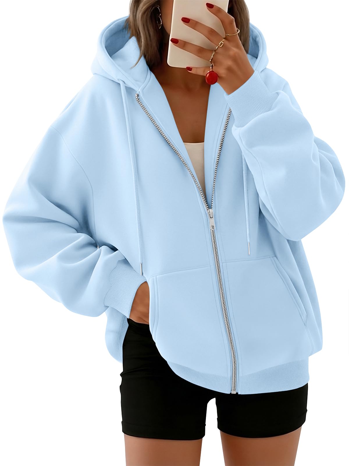 Trendy Queen Womens Oversized Zip Up Hoodies Y2K Fall Sweatshirts 2026
