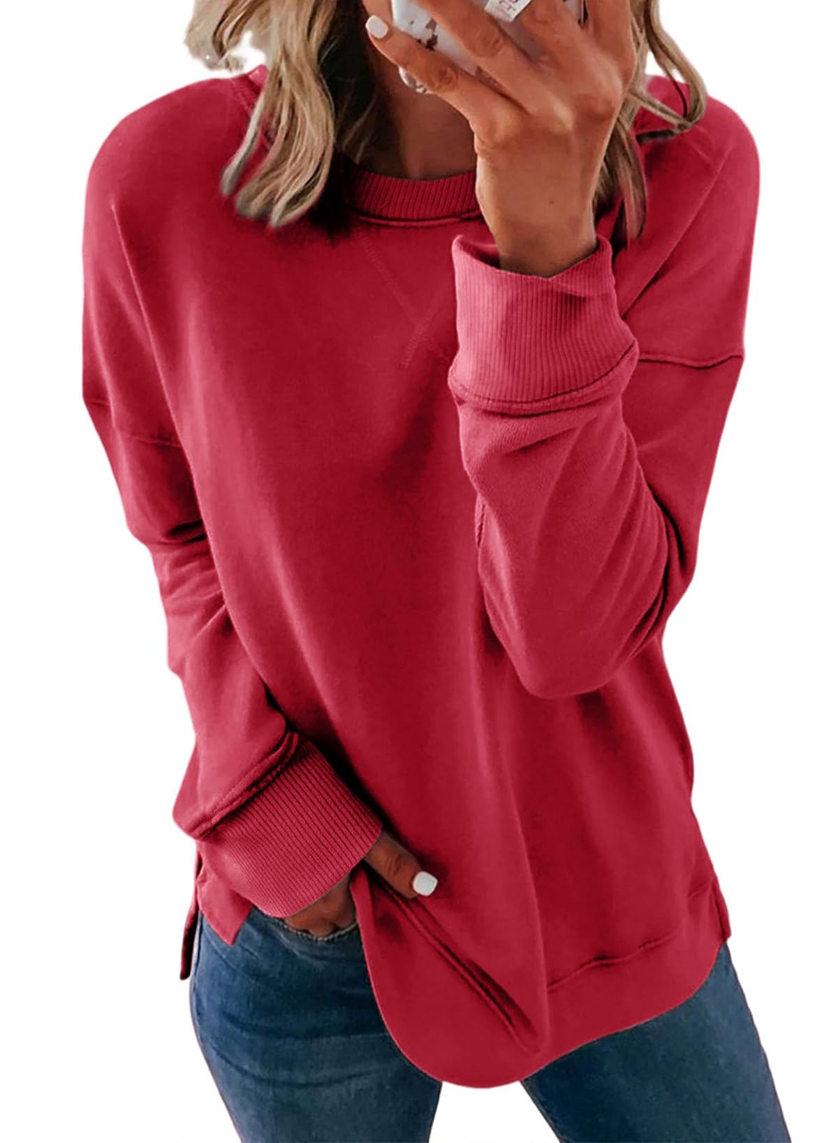 Dokotoo Women's Casual Crew Neck Sweatshirt Loose Long Sleeve Pullover Tops