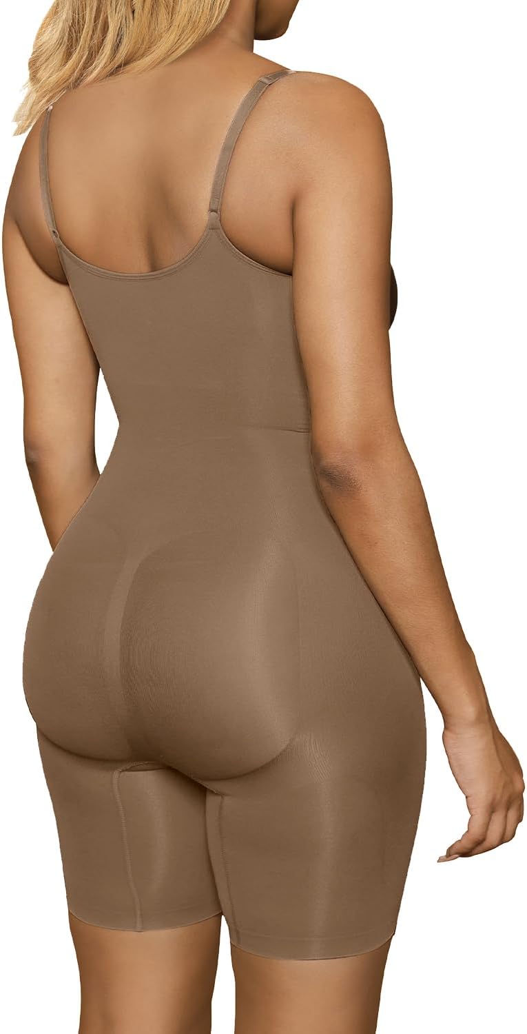 SHAPERX Shapewear for Women Tummy Control Bodysuit Mid Thigh Body Shaper Shorts for a Lifted Look